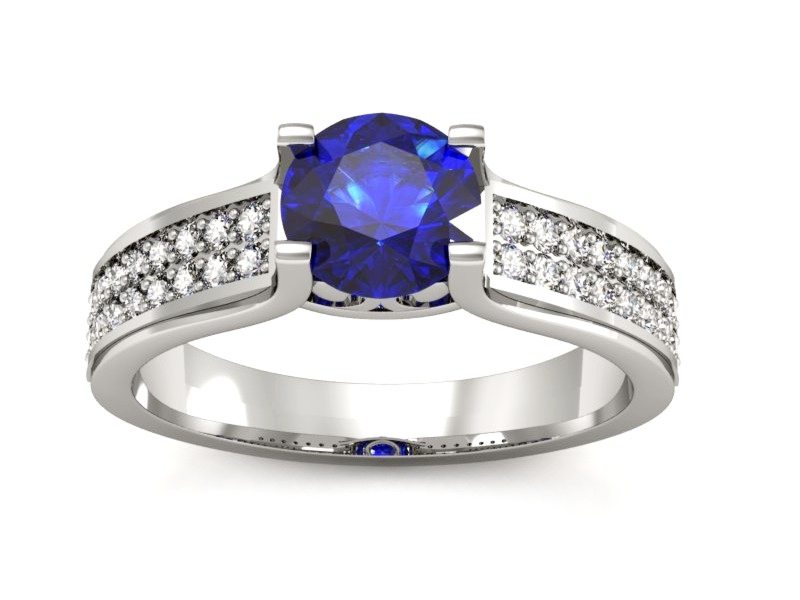 Pierścionek z szafirem i brylantami białe złoto - P15265bszc — zdjęcie 3