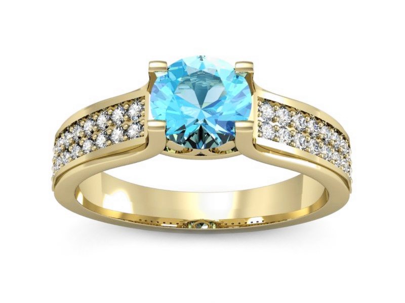 Złoty pierścionek z topazem i brylantami - P15265za — zdjęcie 3