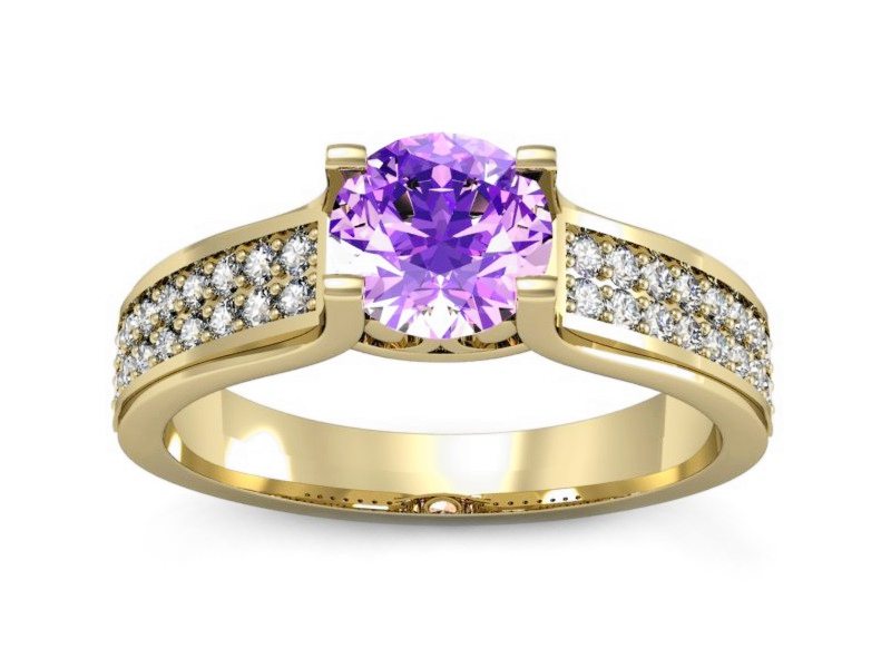 Złoty pierścionek z ametystem i brylantami - P15265zam — zdjęcie 3