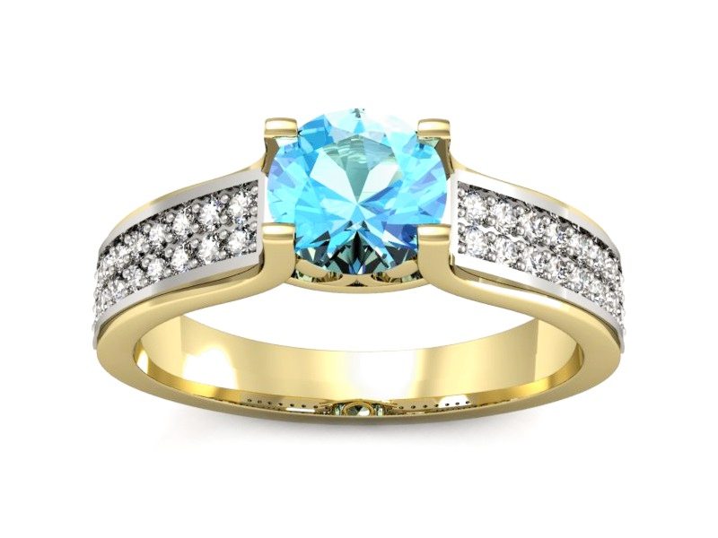 Złoty pierścionek z topazem i brylantami - P15265zba — zdjęcie 3