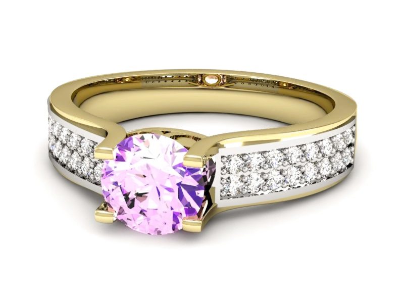 Złoty pierścionek z ametystem i brylantami - P15265zbam — zdjęcie 2