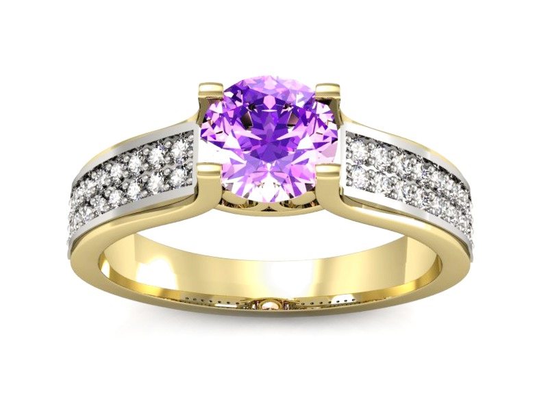 Złoty pierścionek z ametystem i brylantami - P15265zbam — zdjęcie 3