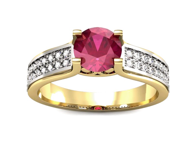 Złoty pierścionek z rubinem i diamentami - P15265zbr — zdjęcie 3
