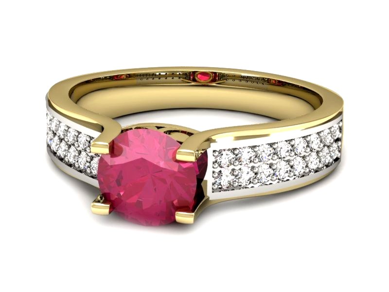 Złoty pierścionek z rubinem i diamentami - P15265zbr — zdjęcie 2