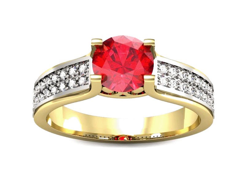 Złoty pierścionek z rubinem i diamentami - P15265zbr1 — zdjęcie 3
