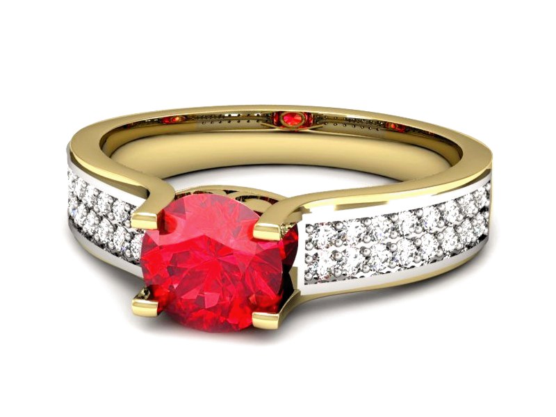 Złoty pierścionek z rubinem i diamentami - P15265zbr1 — zdjęcie 2