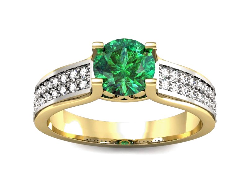 Złoty pierścionek ze szmaragdem i diamentami - P15265zbsm — zdjęcie 3