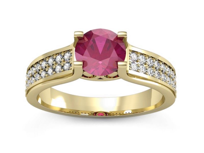 Złoty pierścionek z rubinem i brylantami - P15265zr — zdjęcie 3