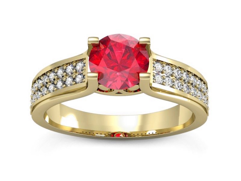 Złoty pierścionek z rubinem i brylantami - P15265zr1 — zdjęcie 3