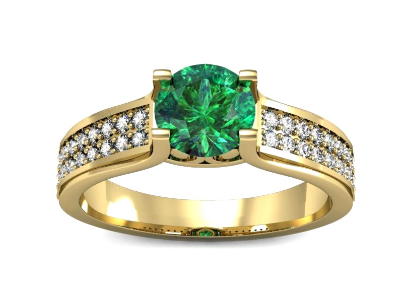 Złoty pierścionek ze szmaragdem i diamentami - P15265zsm — zdjęcie 3