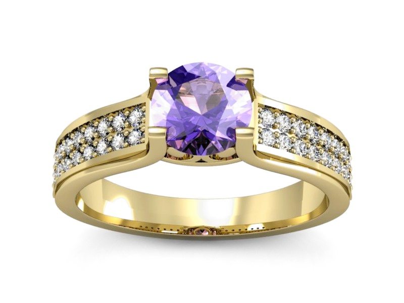 Złoty pierścionek z tanzanitem i brylantami - P15265zt — zdjęcie 3