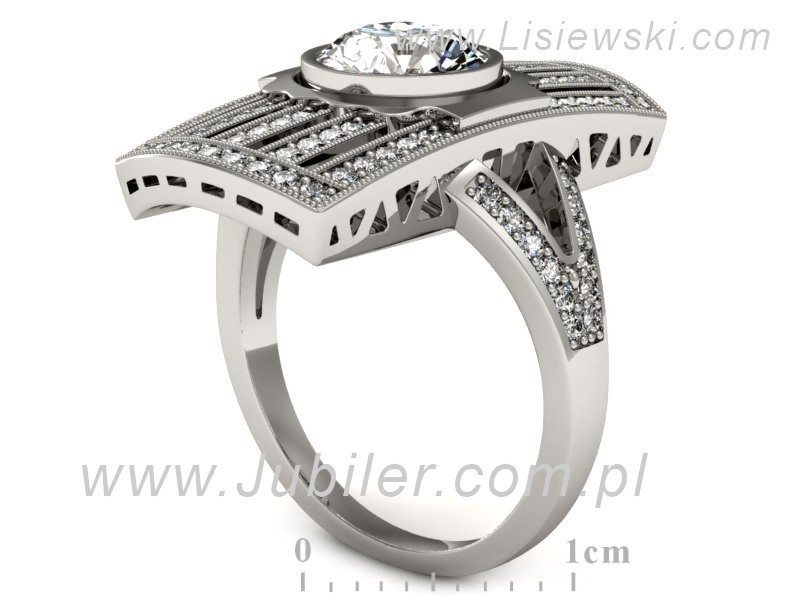 Złoty pierścionek z brylantami białe złoto - P15267b — zdjęcie 3