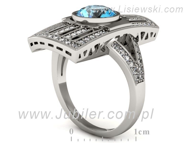 Złoty pierścionek z topazem i brylantami - P15267ba — zdjęcie 3