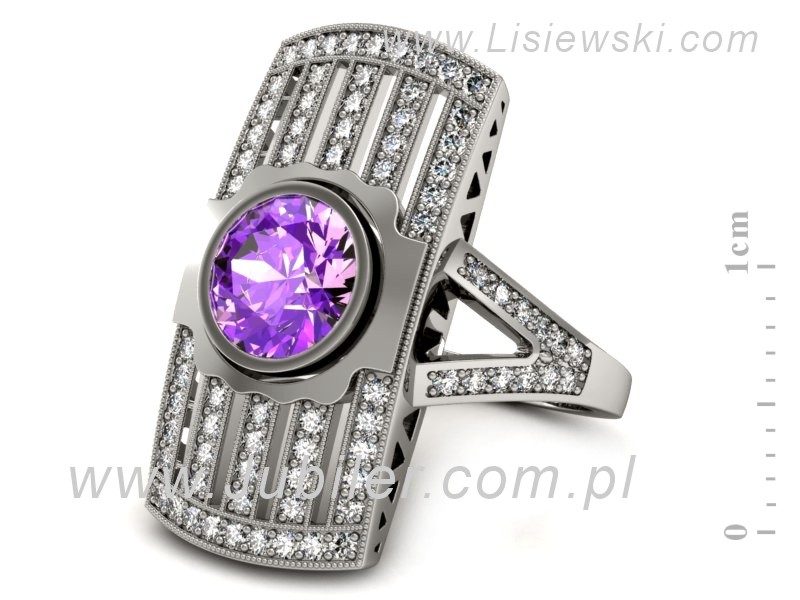 Złoty pierścionek z ametystem i brylantami - P15267bam — zdjęcie 2