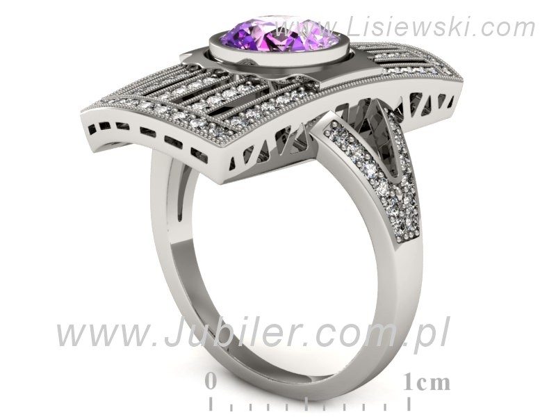 Złoty pierścionek z ametystem i brylantami - P15267bam — zdjęcie 3