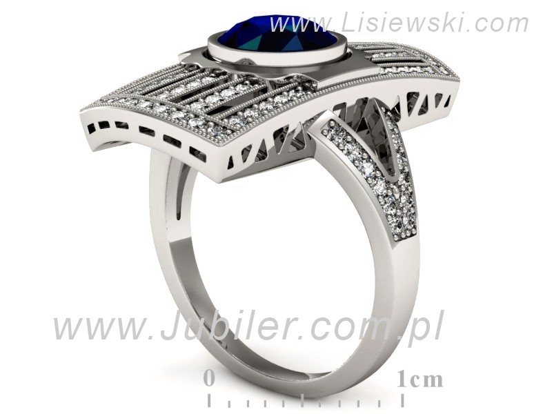 Złoty pierścionek z szafirem i brylantami - P15267bsz — zdjęcie 3