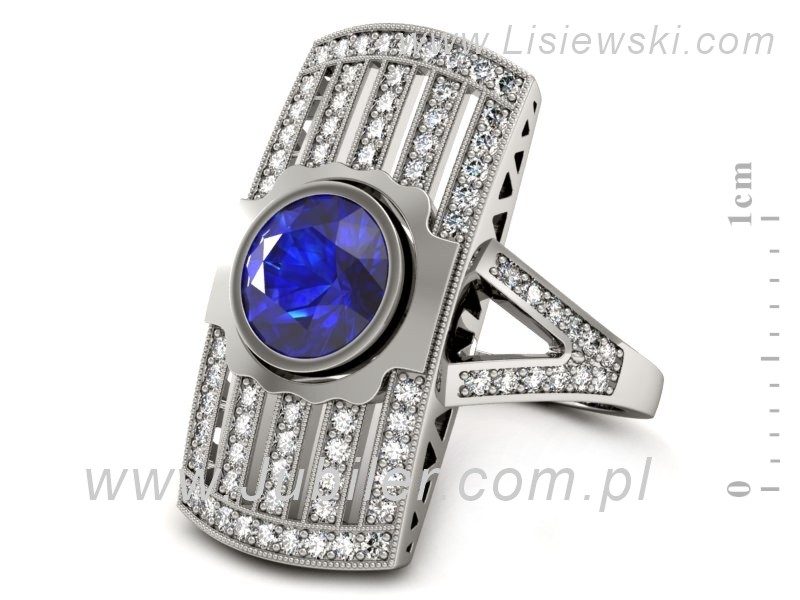 Złoty pierścionek z szafirem i brylantami - P15267bszc — zdjęcie 2