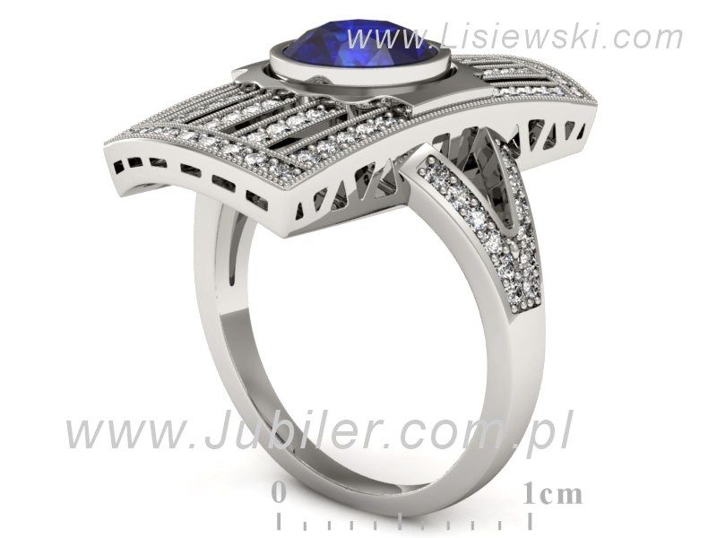 Złoty pierścionek z szafirem i brylantami - P15267bszc — zdjęcie 3