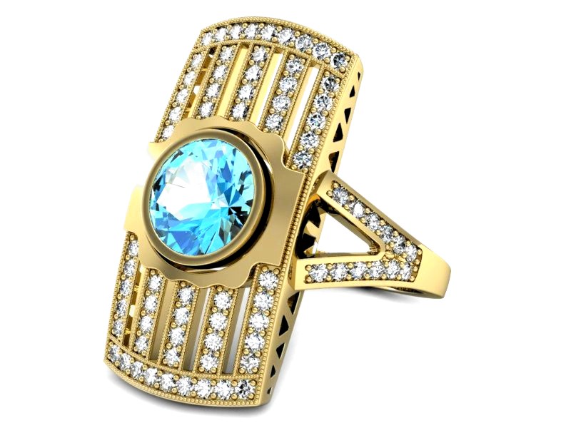 Złoty pierścionek z topazem i brylantami - P15267za — zdjęcie 3