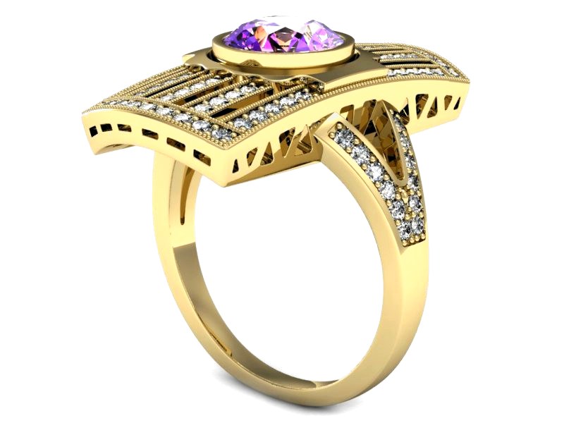 Pierścionek z ametystem i brylantami - P15267zam — zdjęcie 2