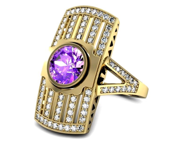 Pierścionek z ametystem i brylantami - P15267zam — zdjęcie 3