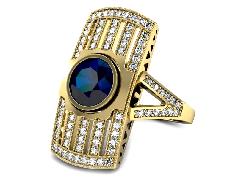 Złoty pierścionek z szafirem i brylantami - P15267zsz — zdjęcie 3