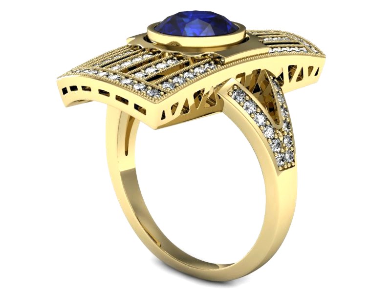 Złoty pierścionek z szafirem i brylantami - P15267zszc — zdjęcie 3