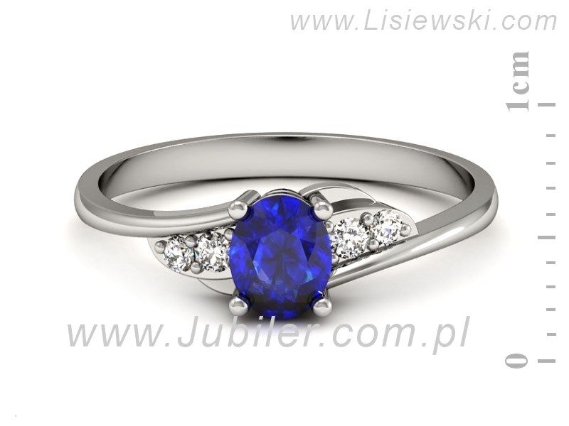 Pierścionek z szafirem i brylantami białe złoto - P15268bszc — zdjęcie 2