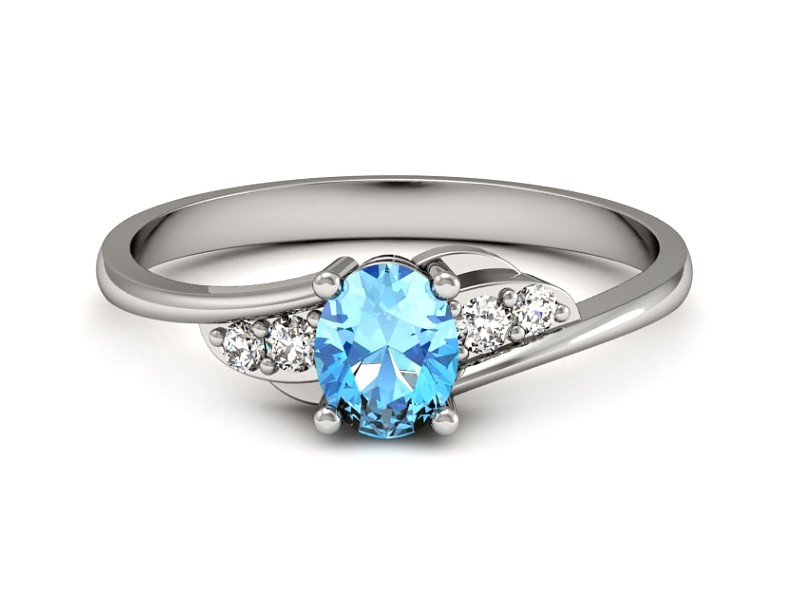 Pierścionek z topazem i brylantami białe złoto - P15268btp — zdjęcie 2