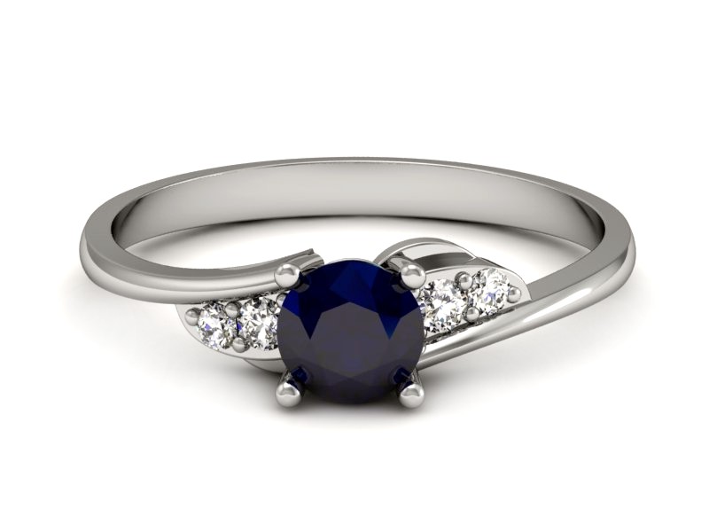 Pierścionek z szafirem i brylantami białe złoto - P15269bsz — zdjęcie 2