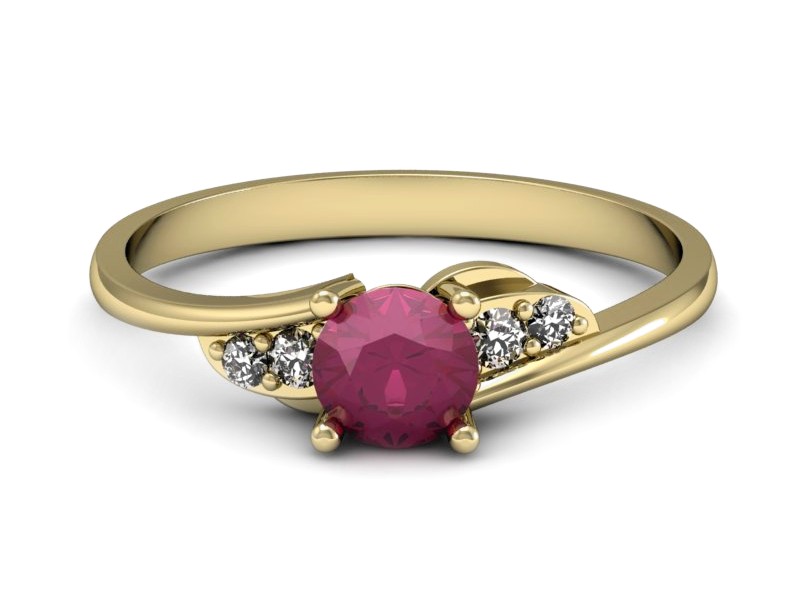 Pierścionek z rubinem i brylantami żółte złoto - P15269zr — zdjęcie 2