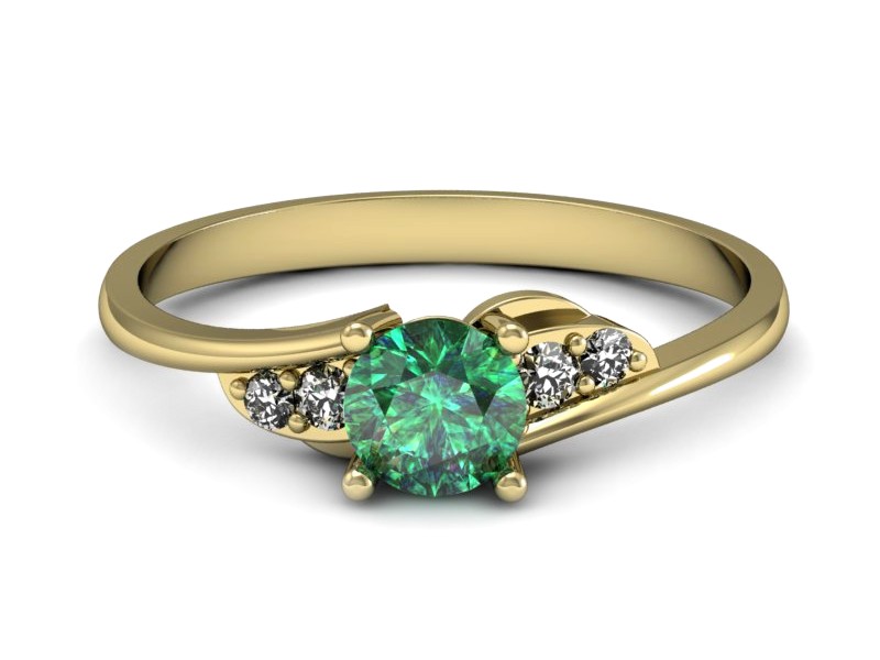 Złoty pierścionek ze szmaragdem i diamentami - P15269zszm — zdjęcie 2