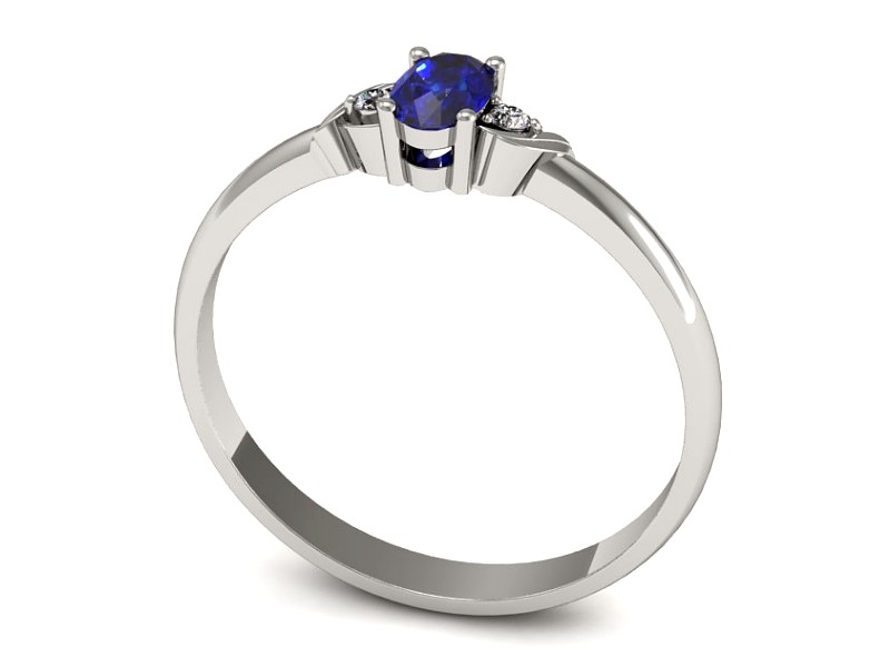 Złoty pierścionek szafirem z brylantami - P15270bszc — zdjęcie 3