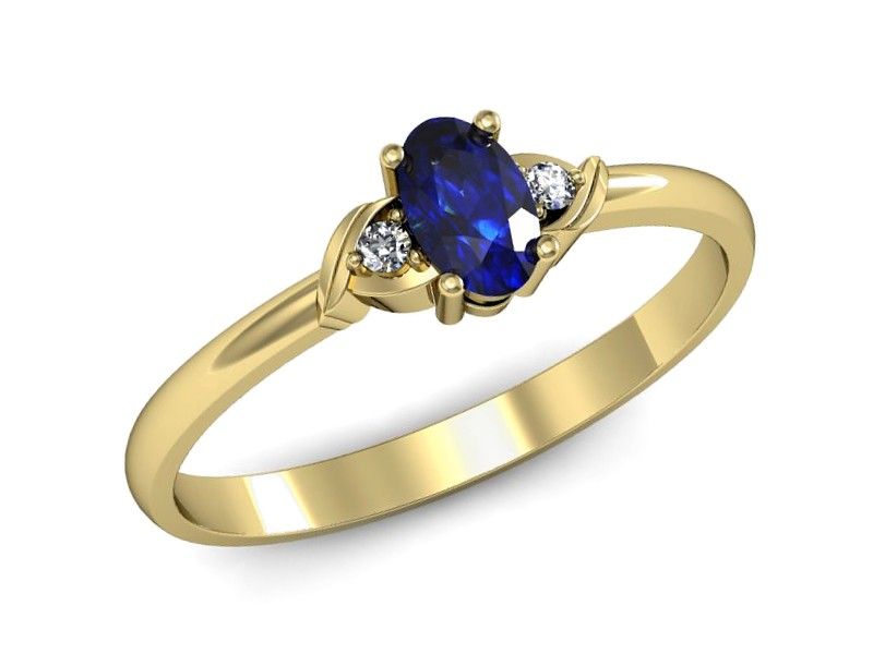Złoty pierścionek z szafirem i diamentami złoto proba 585 - P15270zszc