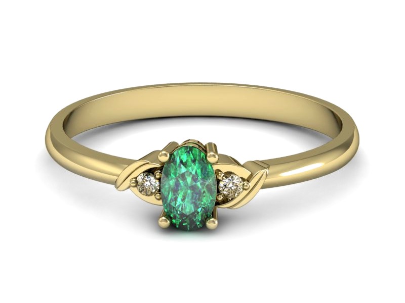 Złoty pierścionek ze szmaragdami i brylantami - P15270zszm — zdjęcie 2