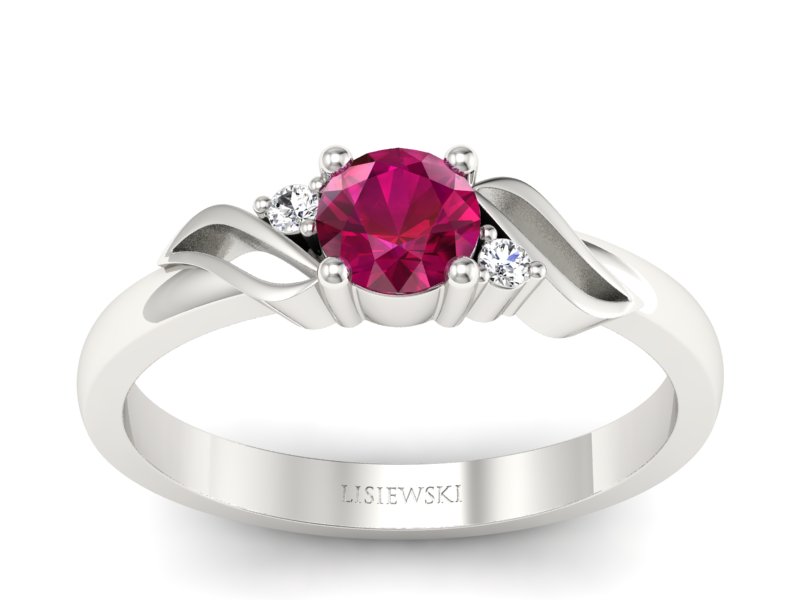 Pierścionek z rubinem i brylantami białe złoto - P15273br