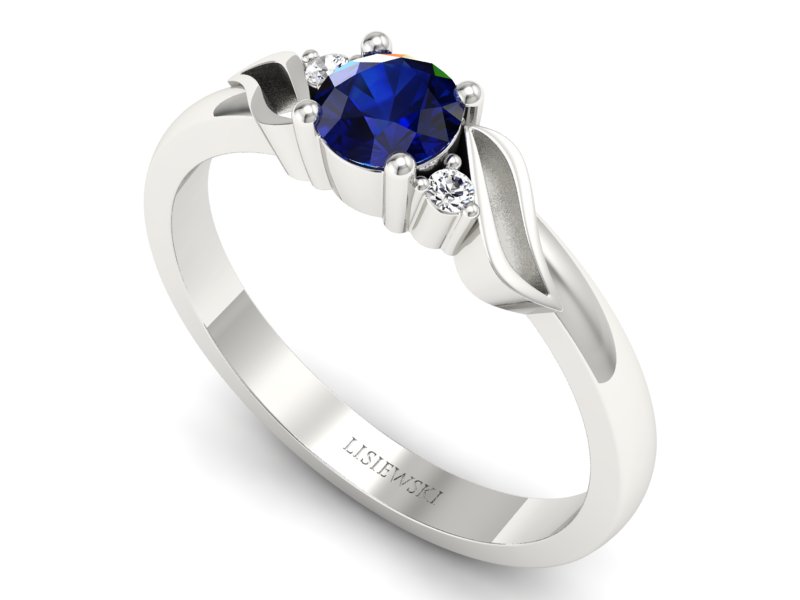 Pierścionek z szafirem i brylantami białe złoto - P15273bsz — zdjęcie 3