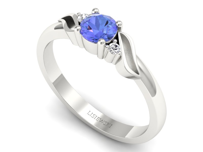Pierścionek z tanzanitem białe złoto i brylantami - P15273bt — zdjęcie 3