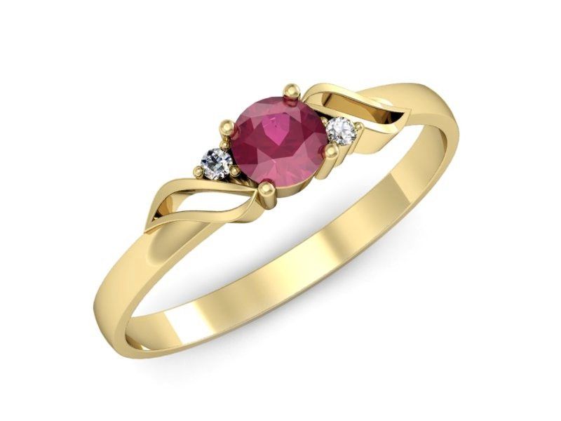 Złoty pierścionek z rubinem i brylantami złoto proba 585 - P15273zr