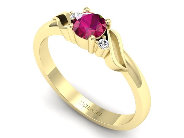 Złoty pierścionek z rubinem i brylantem złoto 585 - P15273zr