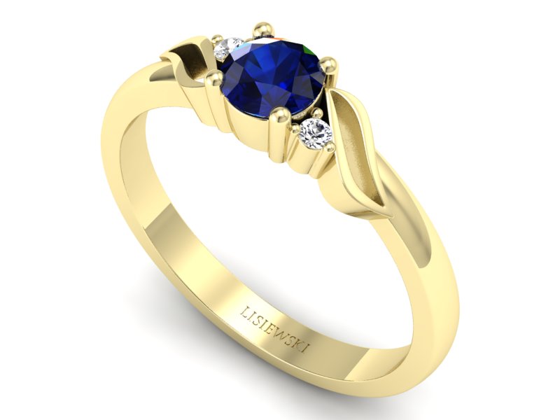 Złoty pierścionek z szafirem i brylantami - P15273zsz — zdjęcie 3