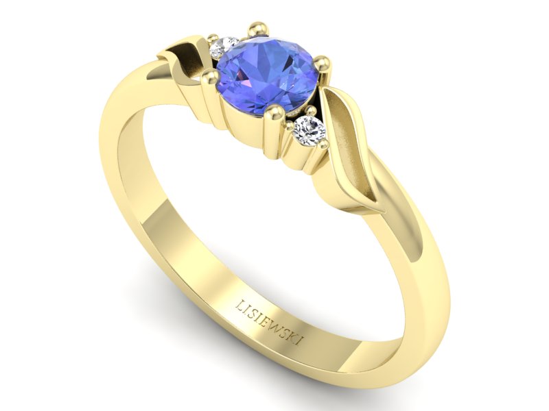 Pierścionek z tanzanitem i brylantami żółte złoto - P15273zt — zdjęcie 3