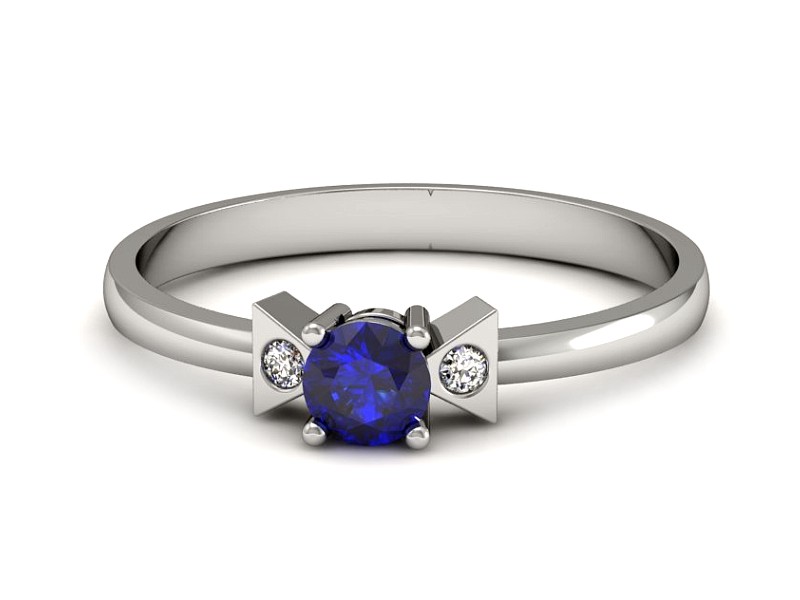 Pierścionek z szafirem i brylantami białe złoto - P15275bszc — zdjęcie 2
