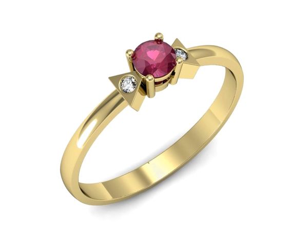 Złoty pierścionek z rubinem i brylantami złoto proba 585 - P15275zr- 1