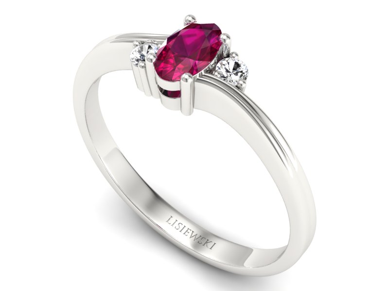 Pierścionek z rubinem i brylantami białe złoto - P15276br — zdjęcie 3