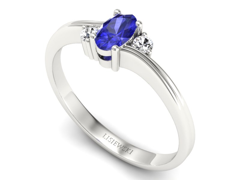 Pierścionek z szafirem i brylantami białe złoto - P15276bszc — zdjęcie 3