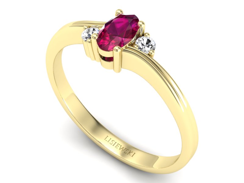 Pierścionek z rubinem i brylantami żółte złoto - P15276zr — zdjęcie 3