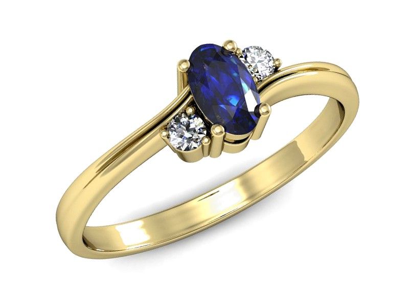 Złoty pierścionek z szafirem i diamentami złoto proba 585 - P15276zszc