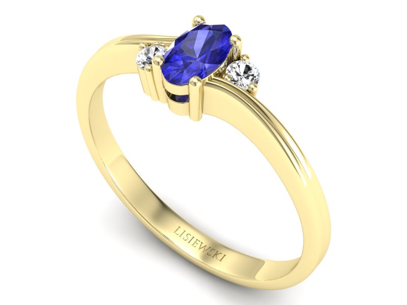 Złoty pierścionek z szafirem i diamentami - P15276zszc — zdjęcie 3