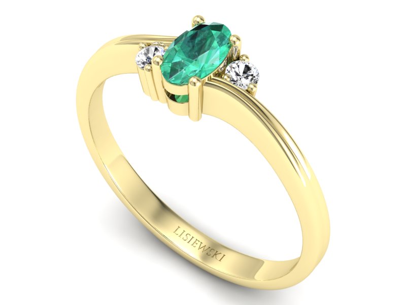 Złoty pierścionek ze szmaragdem i diamentami - P15276zszm — zdjęcie 3